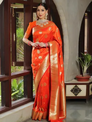 An insanely Orange Soft Silk Saree With Ephemeral Blouse Piece