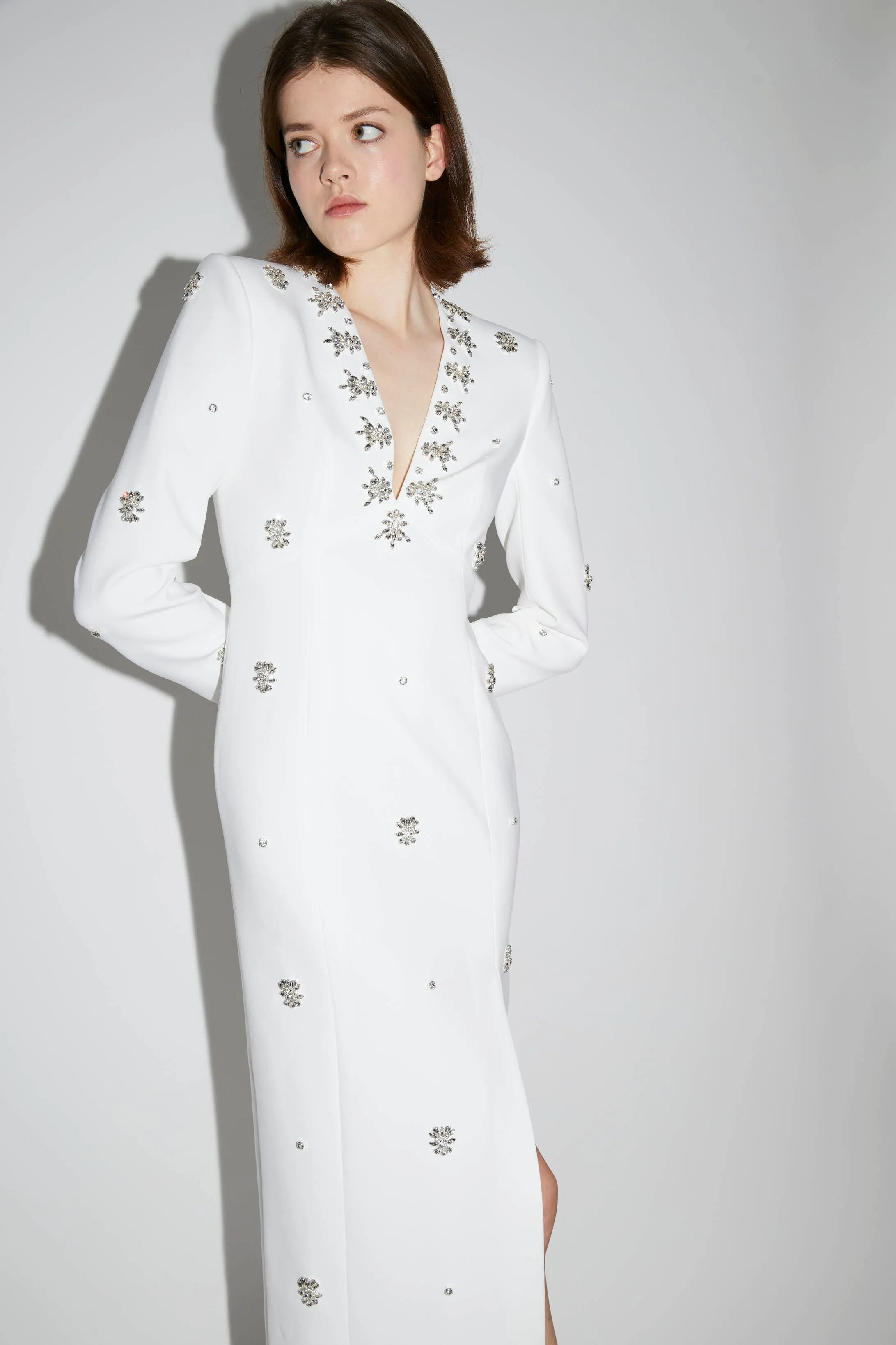 AURORE DRESS PURE WHITE EMBELLISHED CREPE