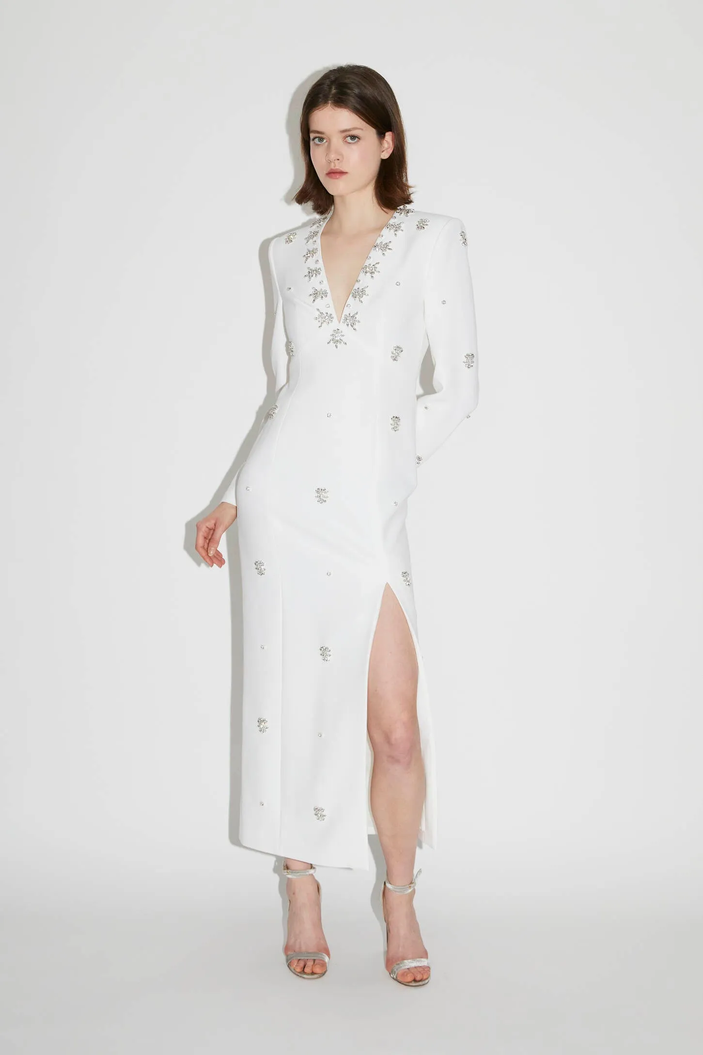 AURORE DRESS PURE WHITE EMBELLISHED CREPE