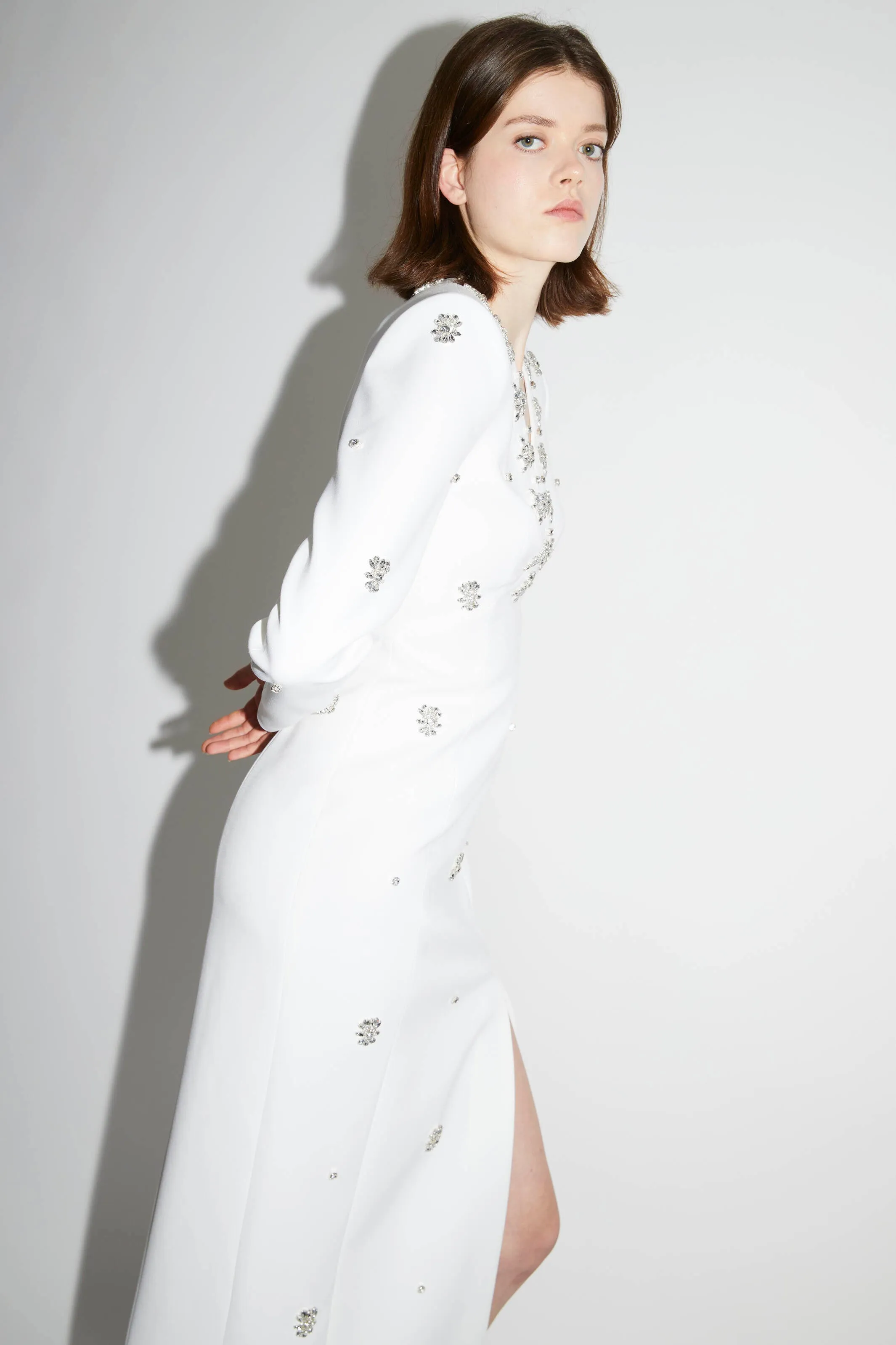 AURORE DRESS PURE WHITE EMBELLISHED CREPE