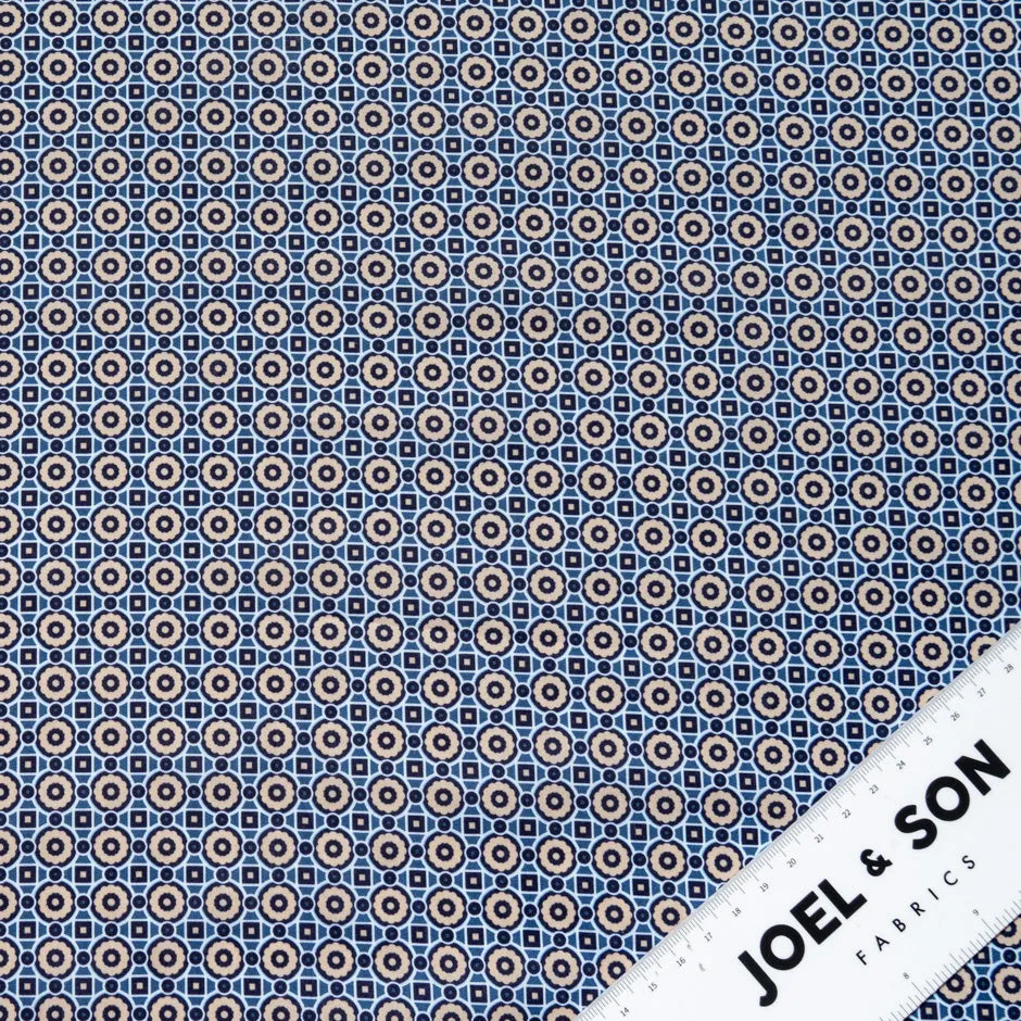 Beige Geometric Printed Blue Pure Cotton
