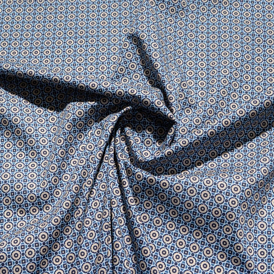 Beige Geometric Printed Blue Pure Cotton