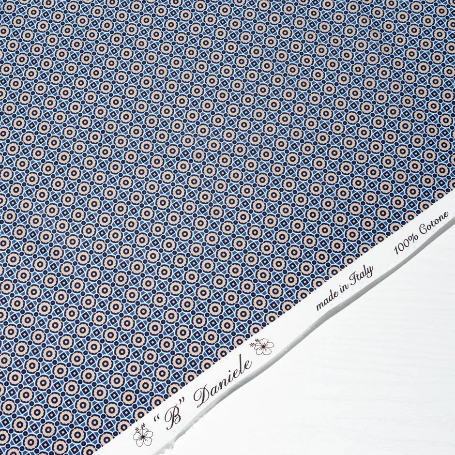 Beige Geometric Printed Blue Pure Cotton