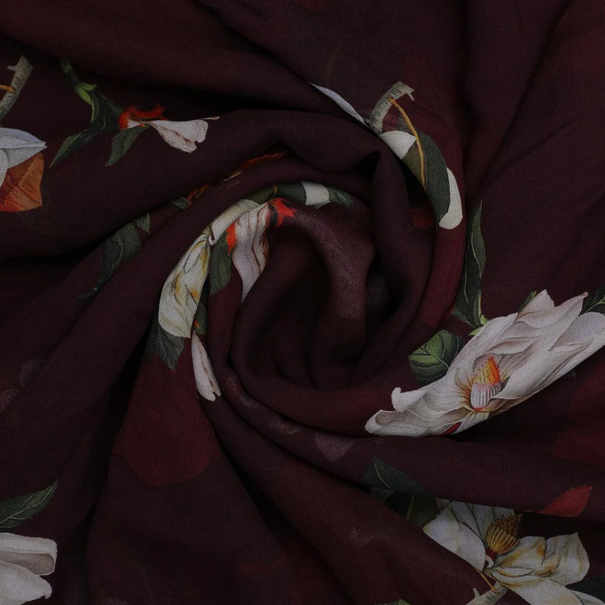 Big White Flower Repeat Digital Printed Fabric - Pure Georgette