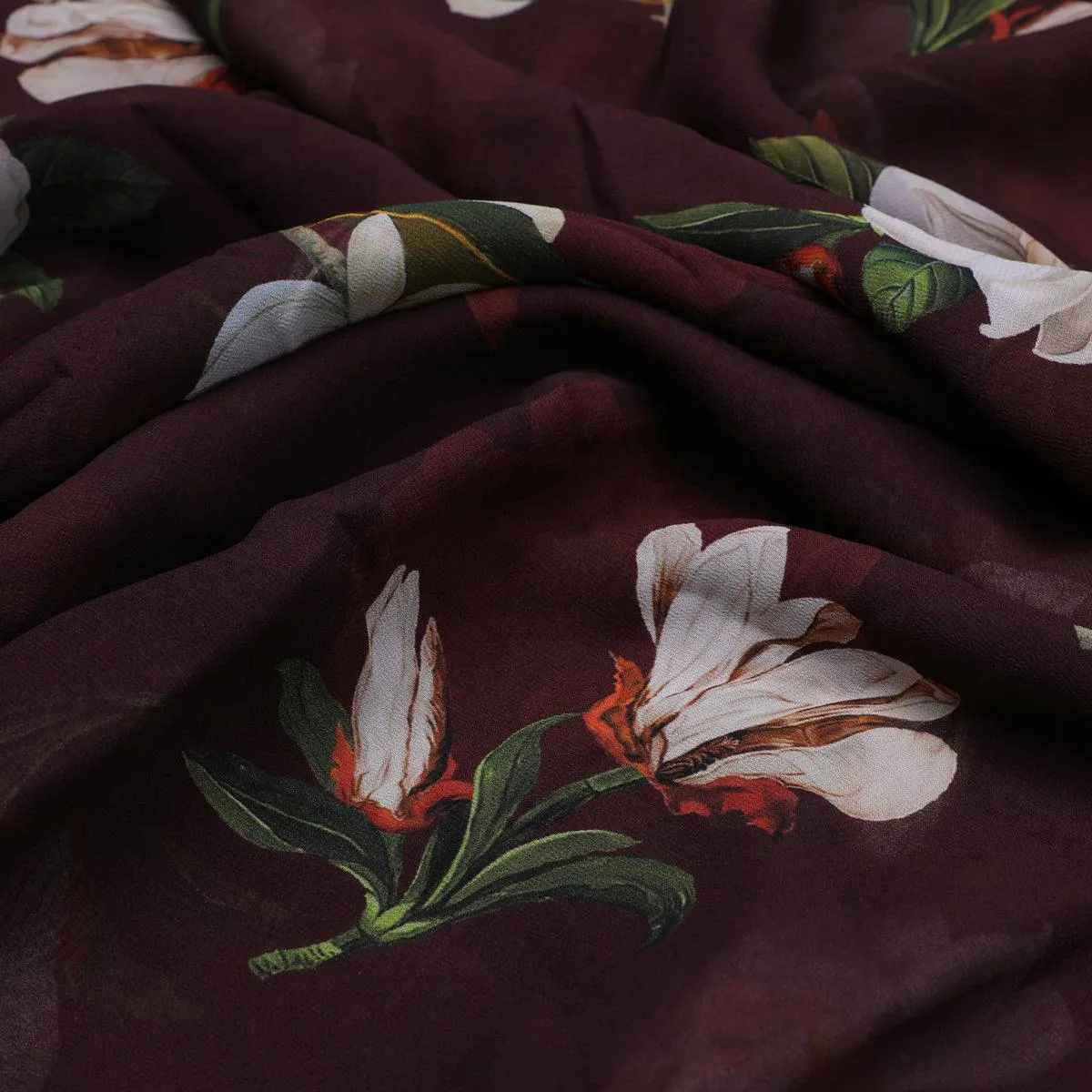 Big White Flower Repeat Digital Printed Fabric - Pure Georgette
