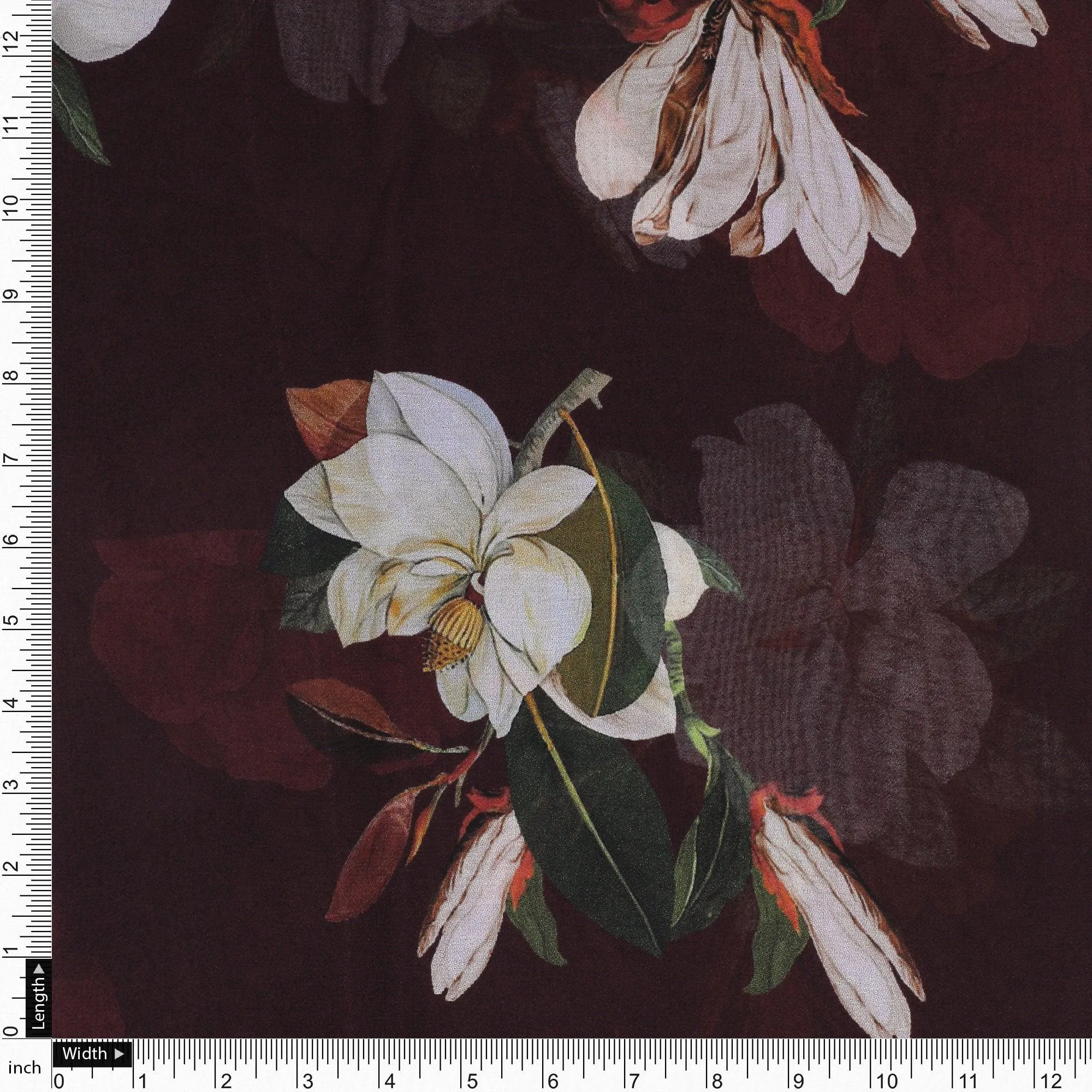 Big White Flower Repeat Digital Printed Fabric - Pure Georgette