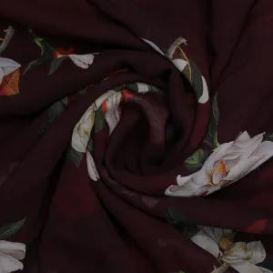 Big White Flower Repeat Digital Printed Fabric - Pure Georgette