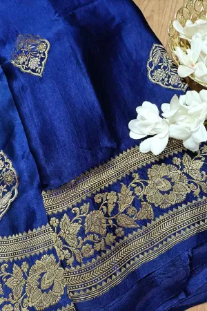 Blue Banarasi Handloom Mashru Silk Saree - Elegant and Timeless