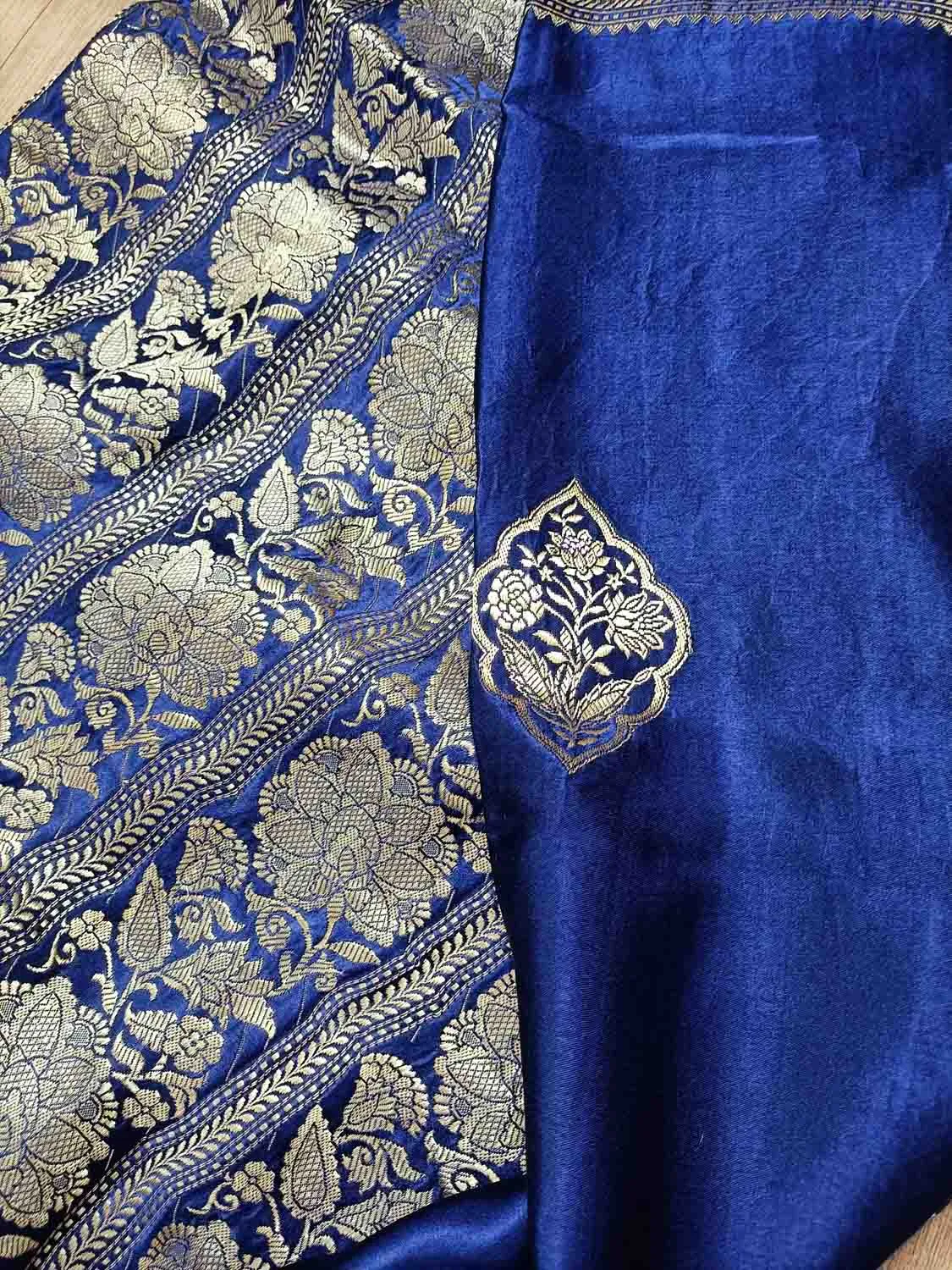 Blue Banarasi Handloom Mashru Silk Saree - Elegant and Timeless