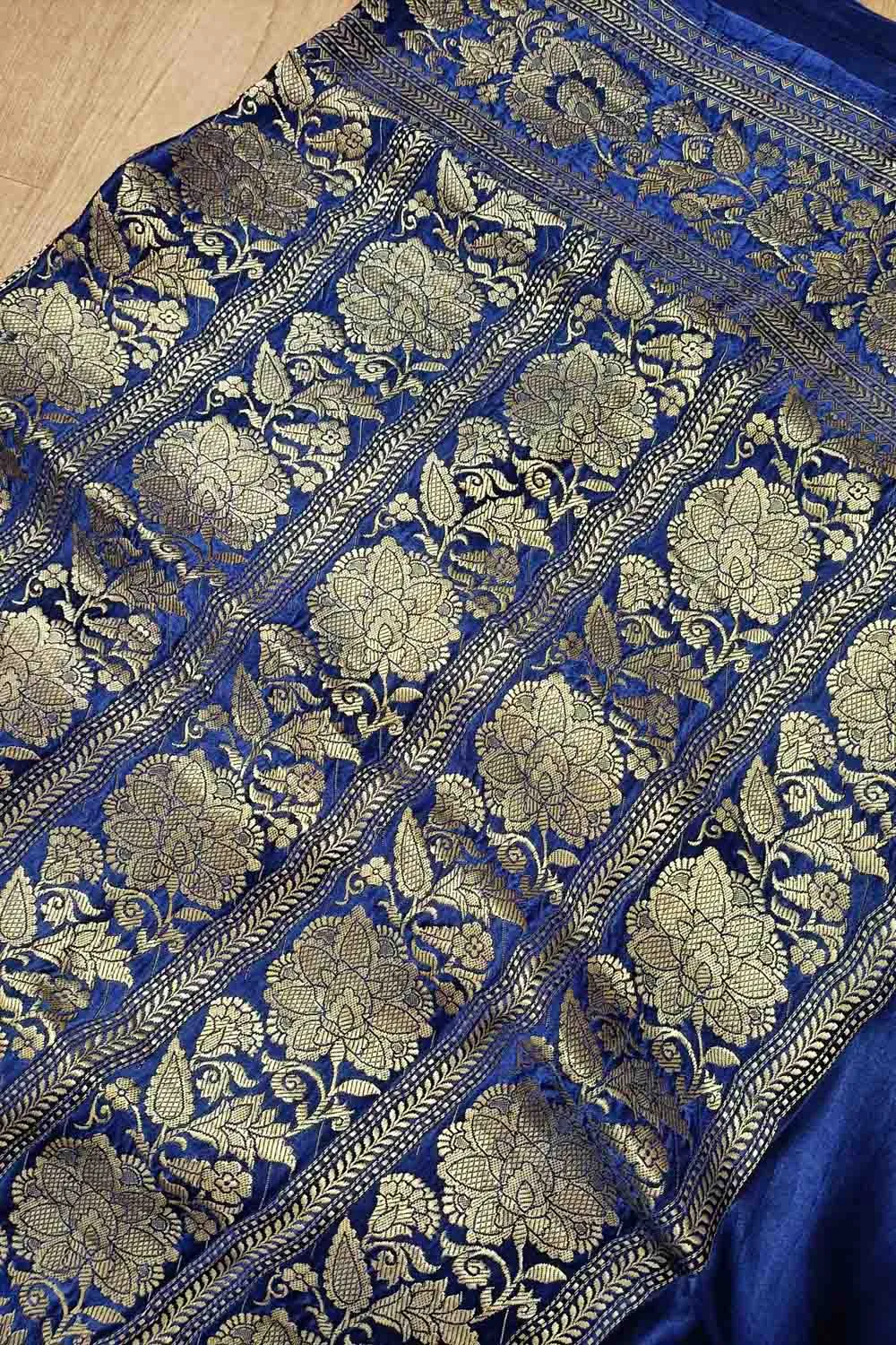 Blue Banarasi Handloom Mashru Silk Saree - Elegant and Timeless