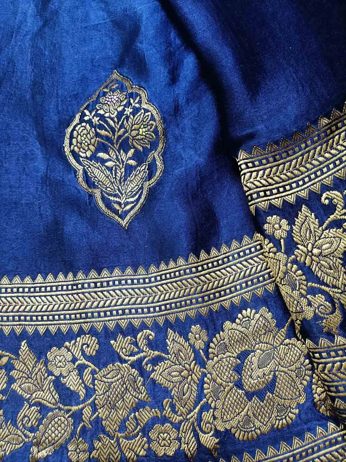 Blue Banarasi Handloom Mashru Silk Saree - Elegant and Timeless