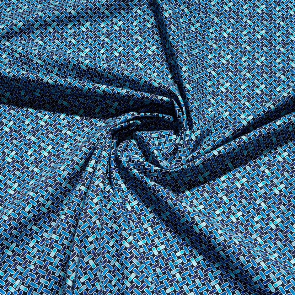 Blue Geometric Printed Pure Cotton