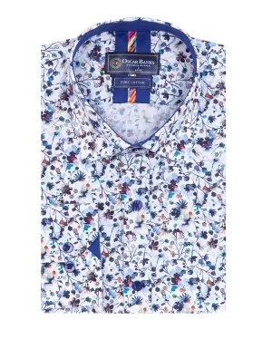 Blue Small Floral Print Shirt with Matching Handkerchief