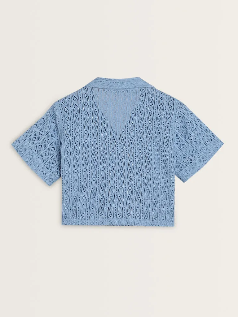 Bombay Paisley Light Blue Knit-Textured Shirt