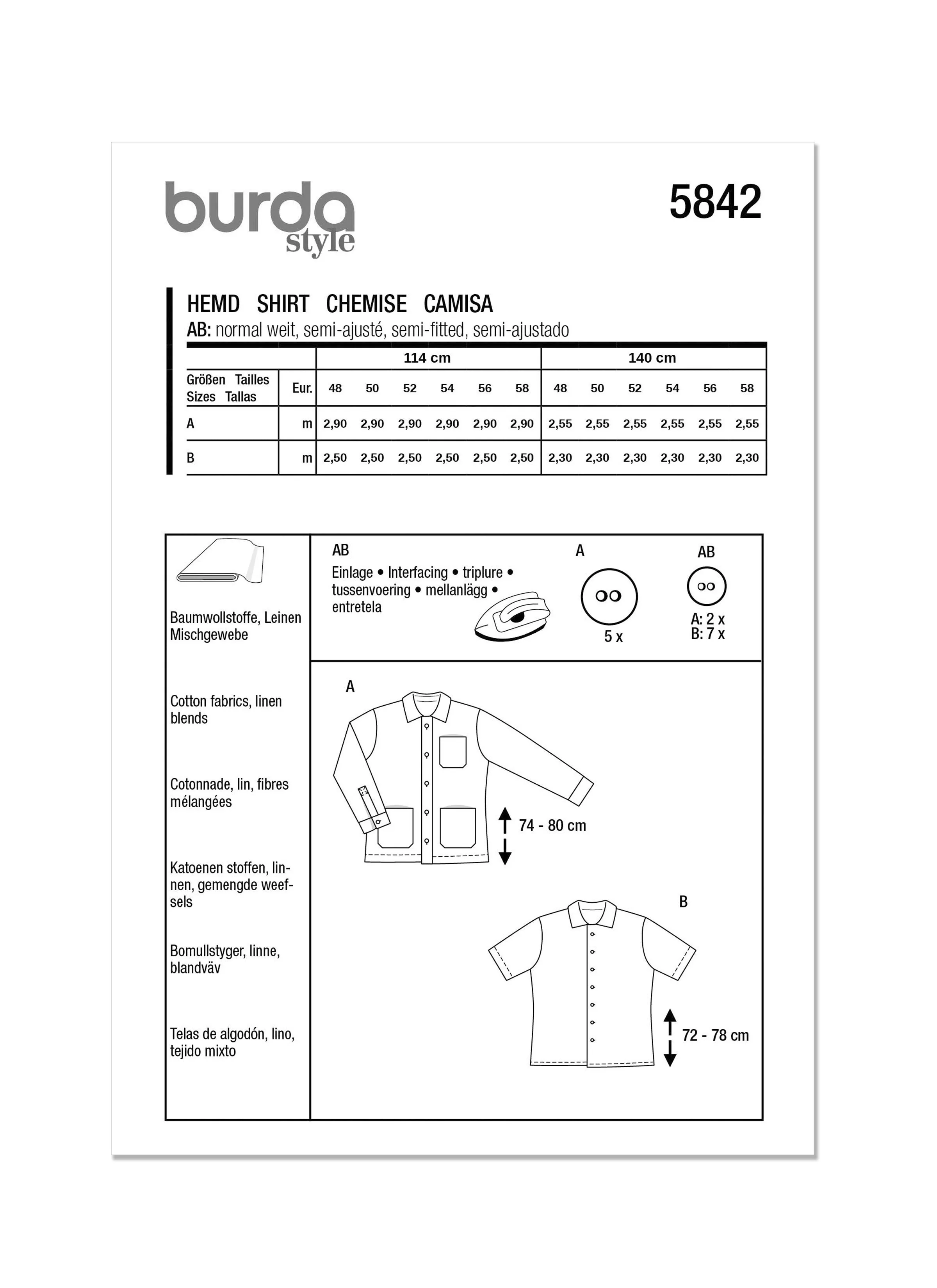 Burda Style 5842 Men's Shirt Pattern