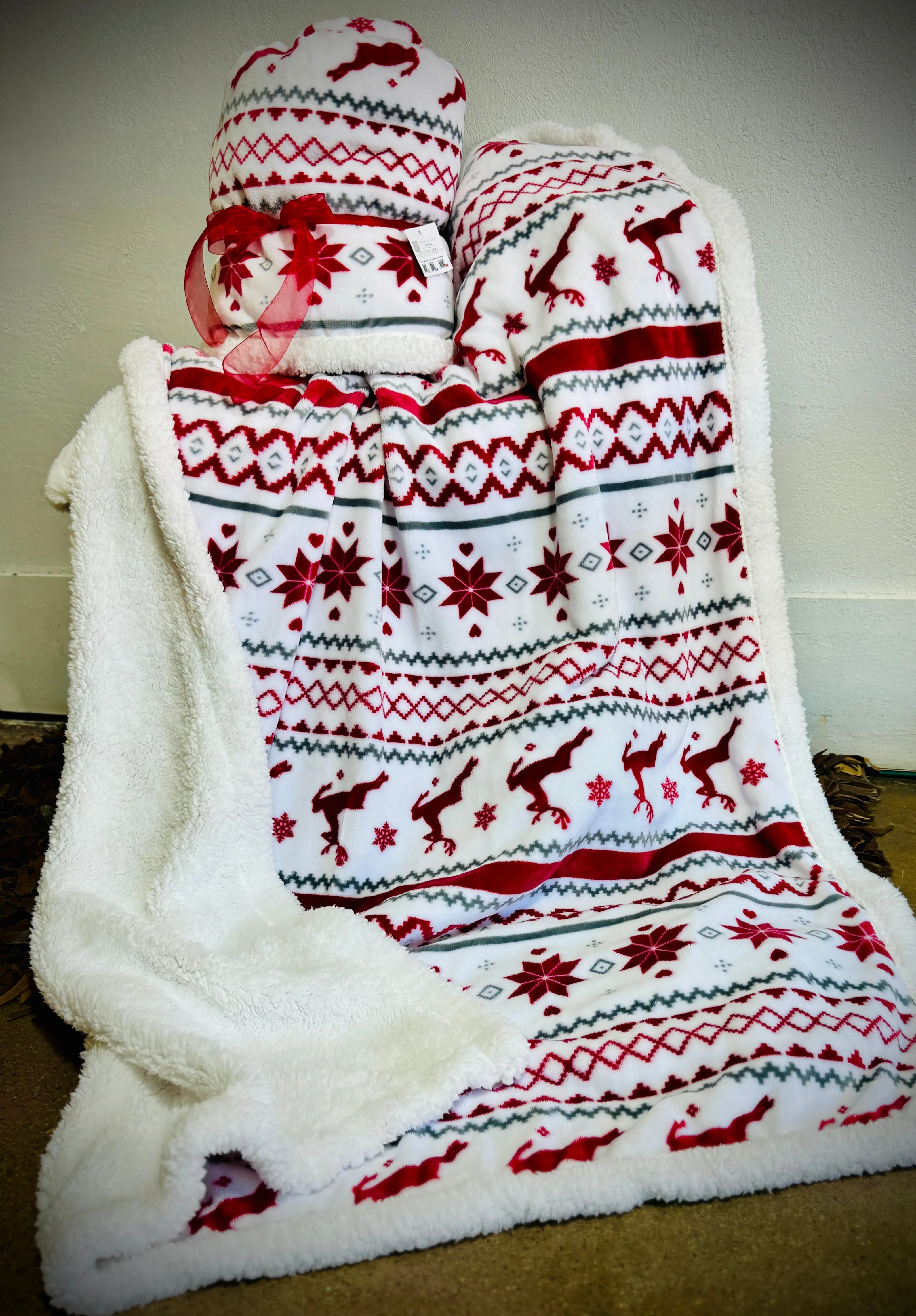 Christmas Flannel Sherpa Throw Blanket