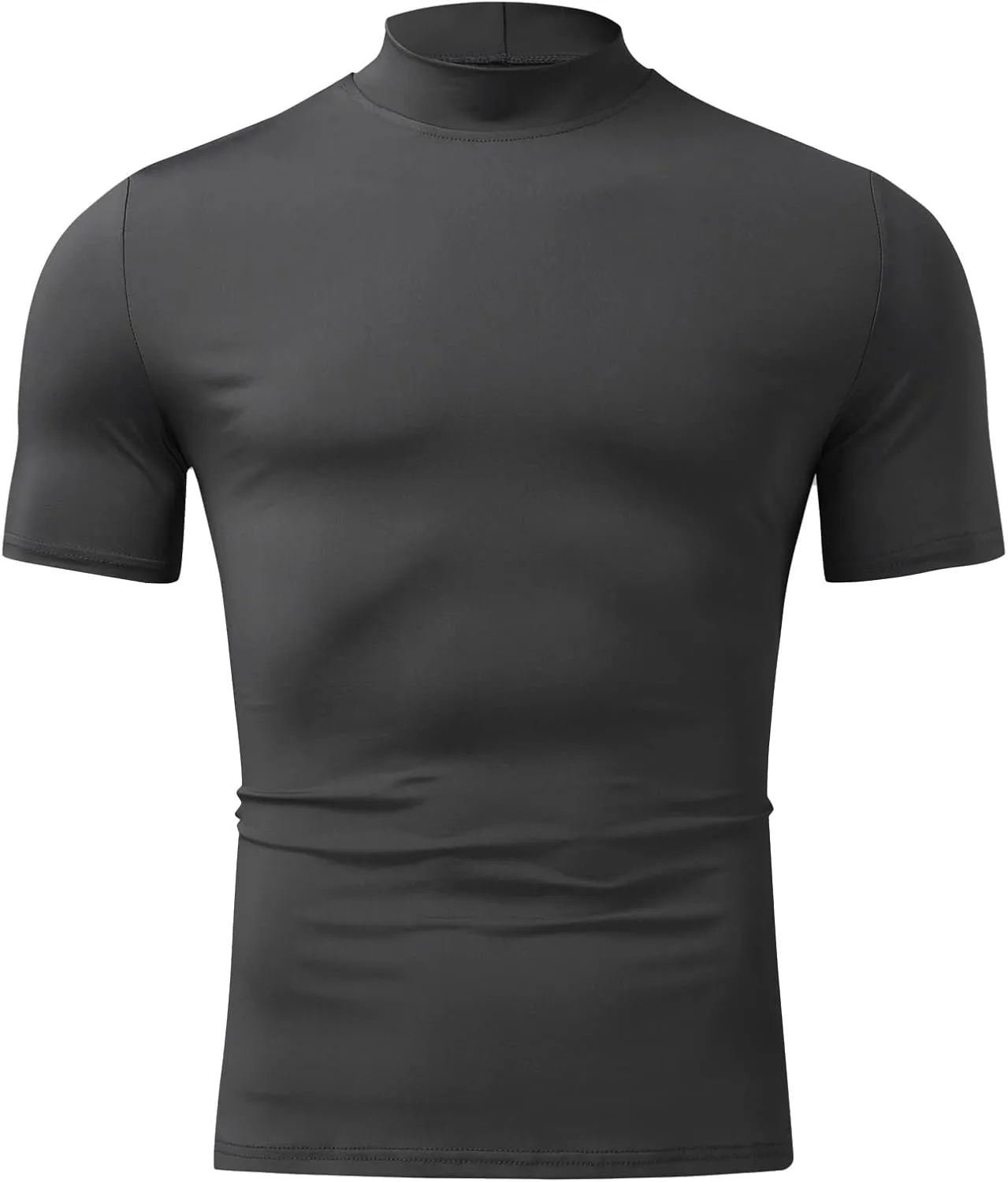 CHUUMEE Mens Mock Turtleneck Sweater Short Sleeve Solid Color T-Shirts Basic Slim Fit Pullover Tees