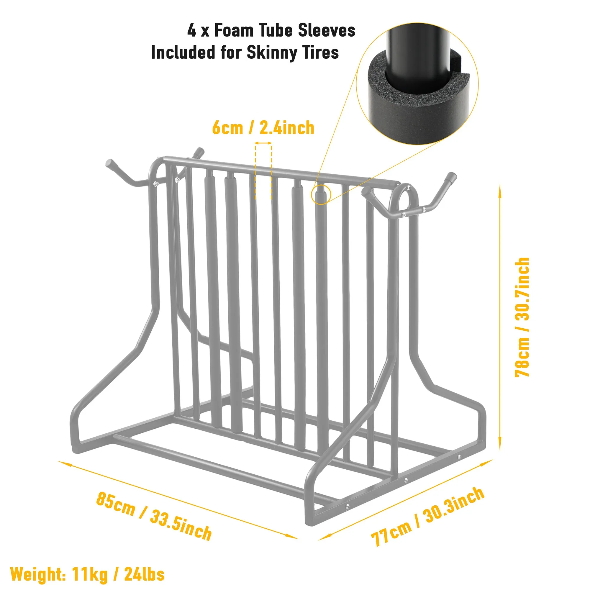 CyclingDeal 3 to 6 Bike Floor Parking Rack with Storage Hooks Hangers - for Parking Road, Mountain, Kids or Hybrids Bikes Bicycles in Garage or Home Organiser