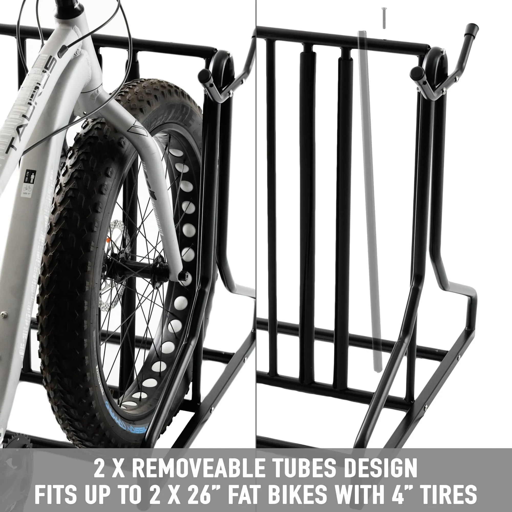 CyclingDeal 3 to 6 Bike Floor Parking Rack with Storage Hooks Hangers - for Parking Road, Mountain, Kids or Hybrids Bikes Bicycles in Garage or Home Organiser