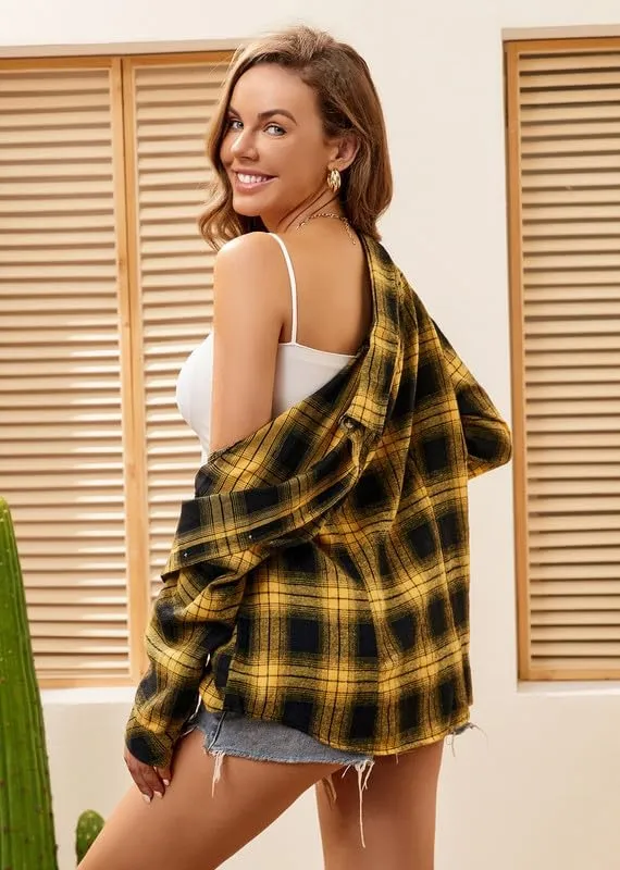Damipow Flannel Shirt Women Long Sleeve Fall Blouse Ladies Casual Top Cute Clothes