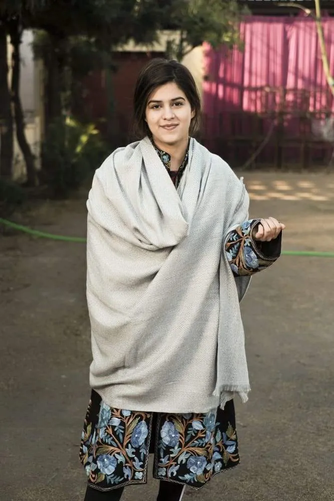 Dark Grey and Beige Color Texture Semi pashmina Ladakhi Wool Shawl Is Known For Its Softness.