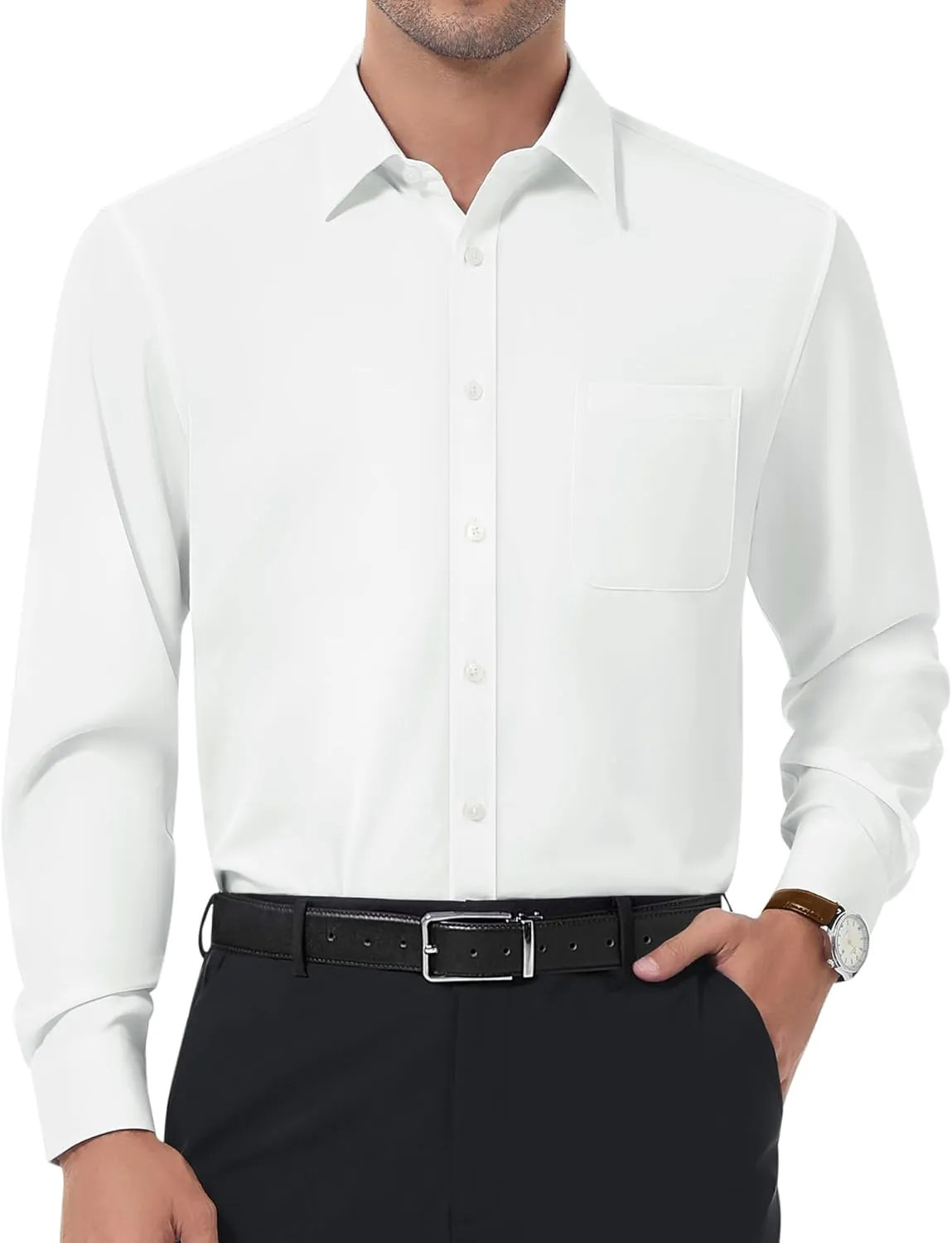DEMEANOR Dress Shirts for Men Long Sleeve Slim Fit Button Down Formal Shirt Business Casual Collar Shirts with Pocket