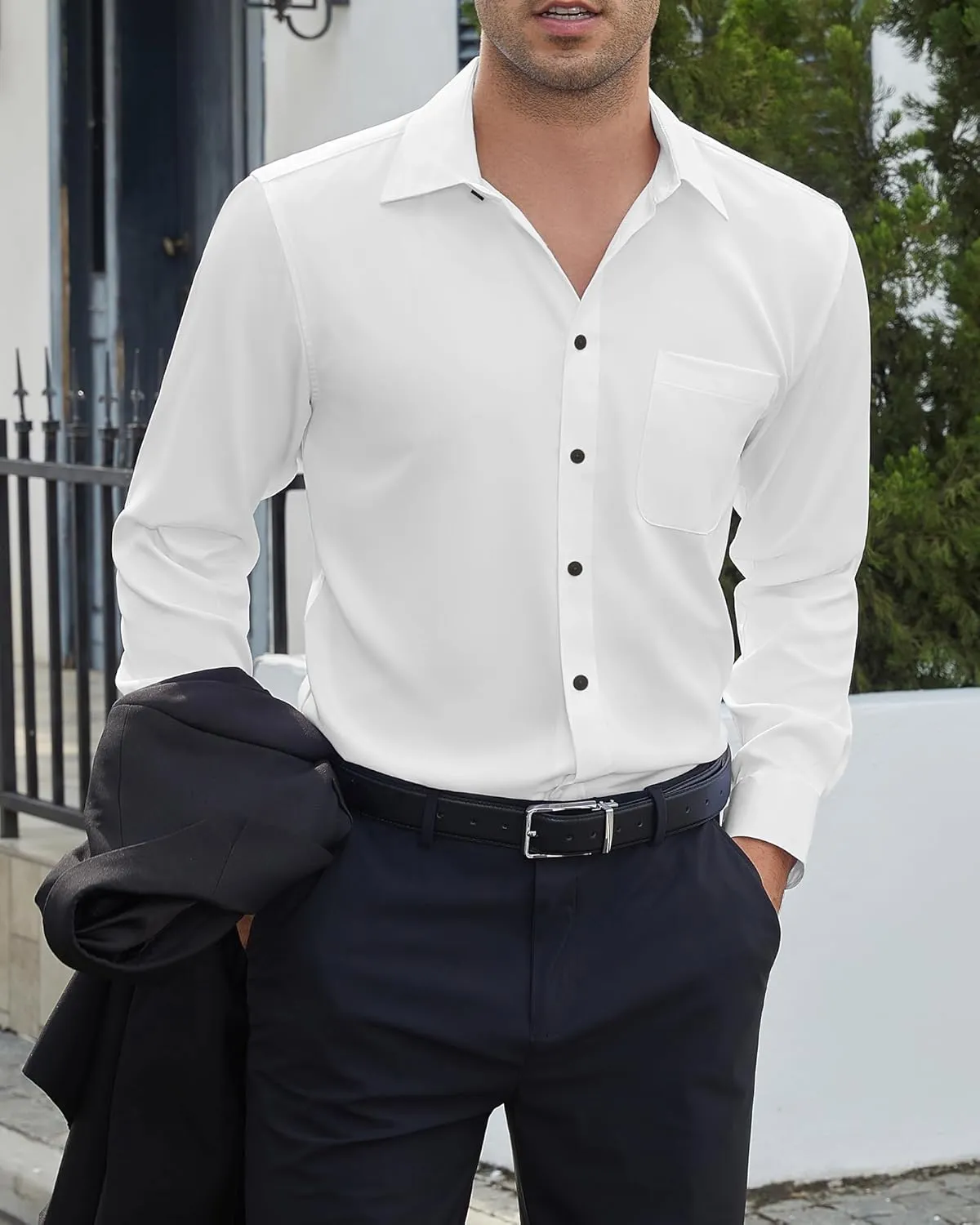 DEMEANOR Dress Shirts for Men Long Sleeve Slim Fit Button Down Formal Shirt Business Casual Collar Shirts with Pocket
