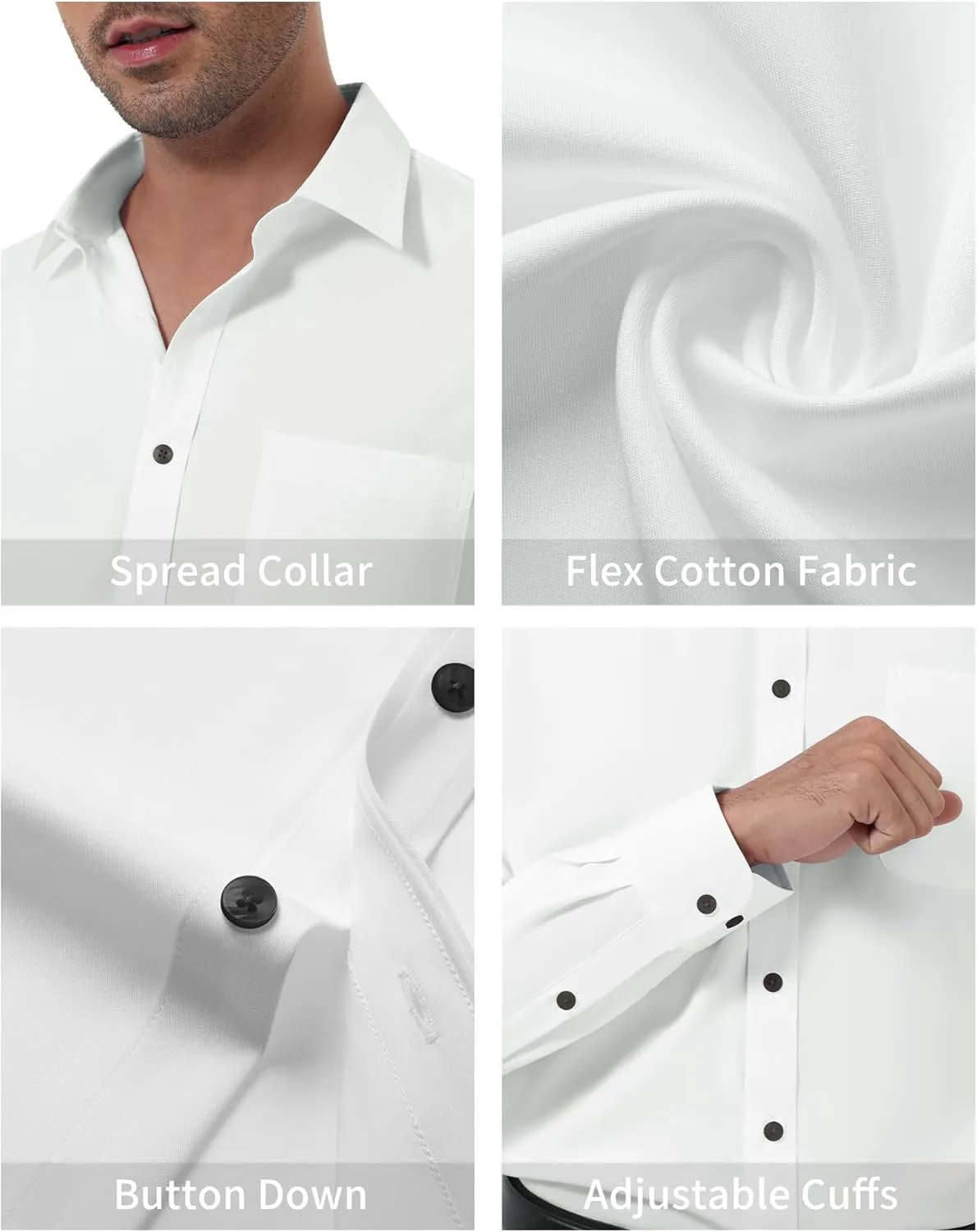 DEMEANOR Dress Shirts for Men Long Sleeve Slim Fit Button Down Formal Shirt Business Casual Collar Shirts with Pocket