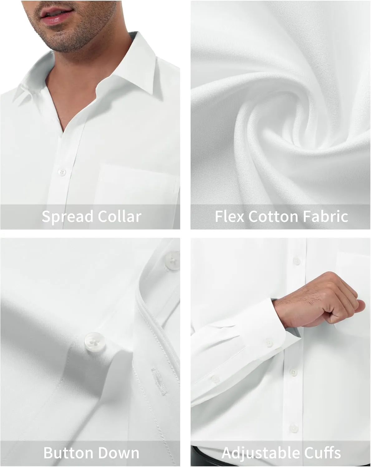 DEMEANOR Dress Shirts for Men Long Sleeve Slim Fit Button Down Formal Shirt Business Casual Collar Shirts with Pocket