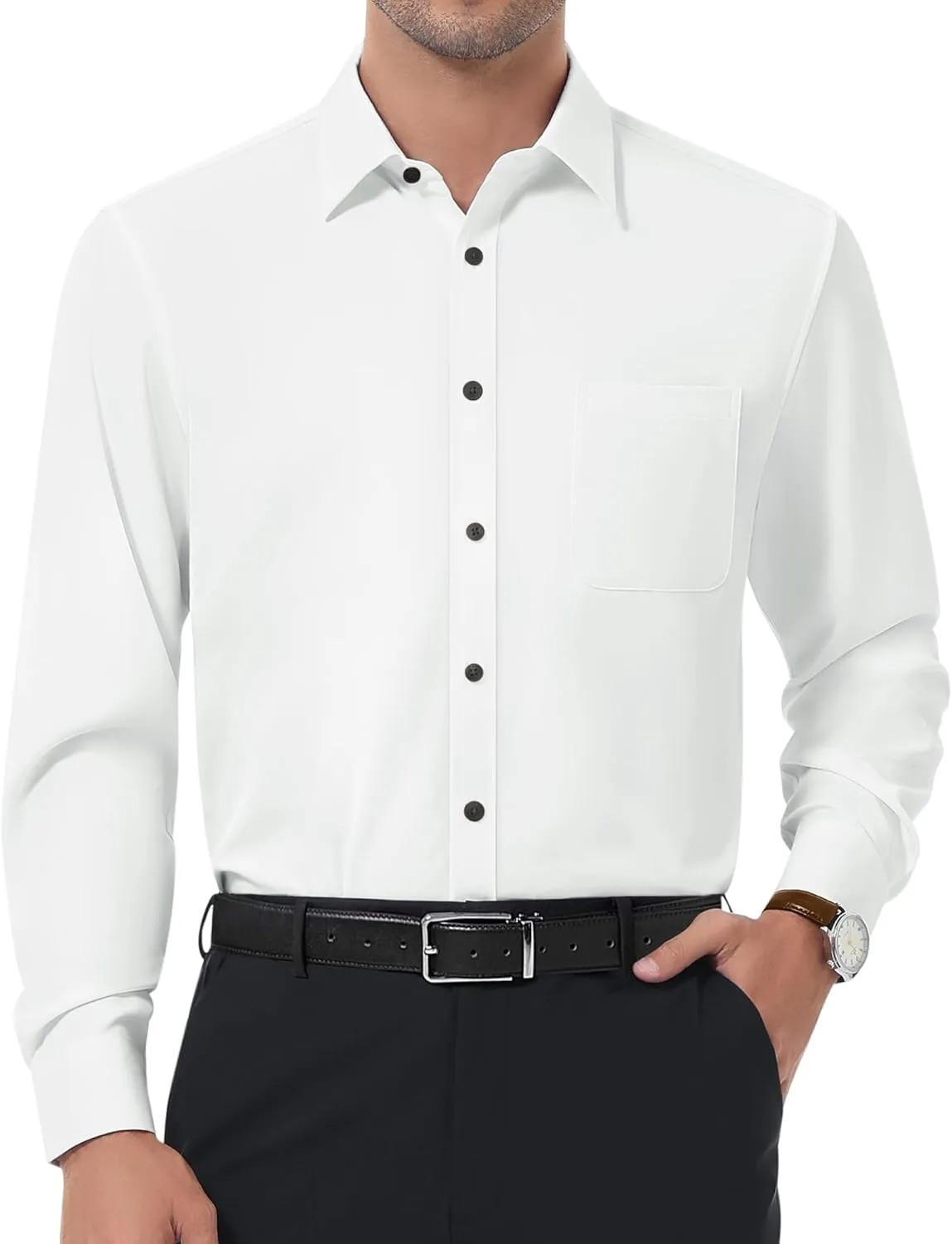 DEMEANOR Dress Shirts for Men Long Sleeve Slim Fit Button Down Formal Shirt Business Casual Collar Shirts with Pocket