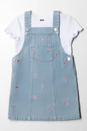 Denim Pinni with Floral Embroidery