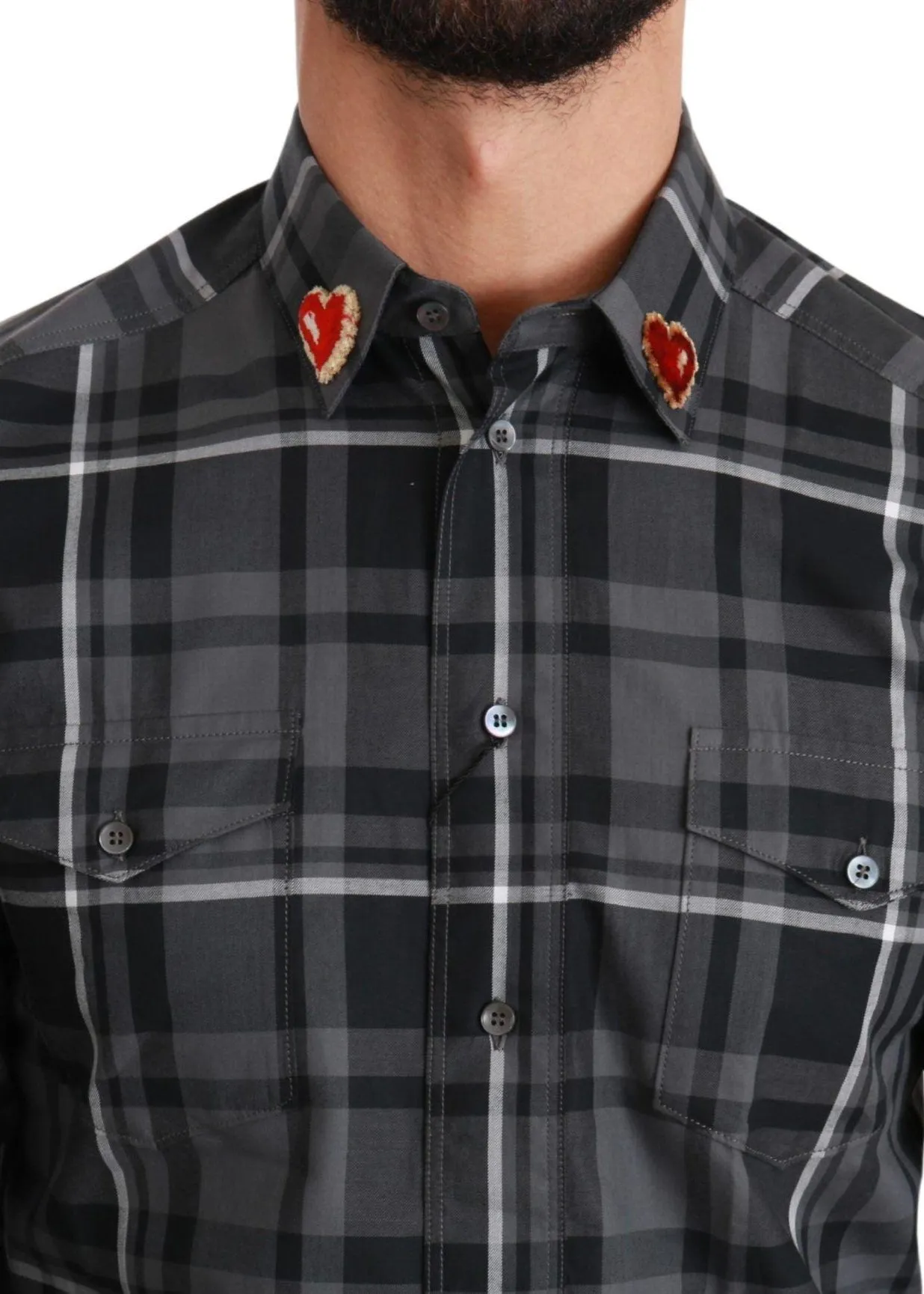 Dolce & Gabbana Gray Checkered Heart Collar MARTINI Shirt