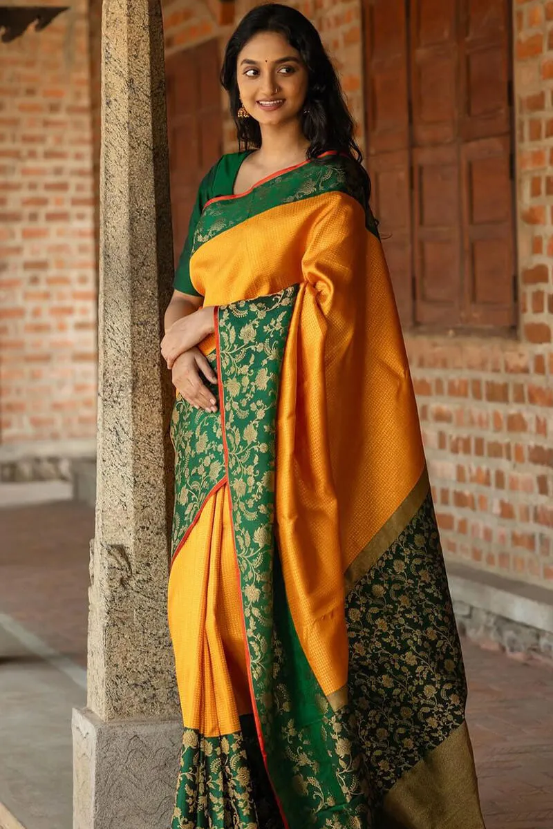 Effervescent Yellow Soft Silk Saree With Denouement Blouse Piece