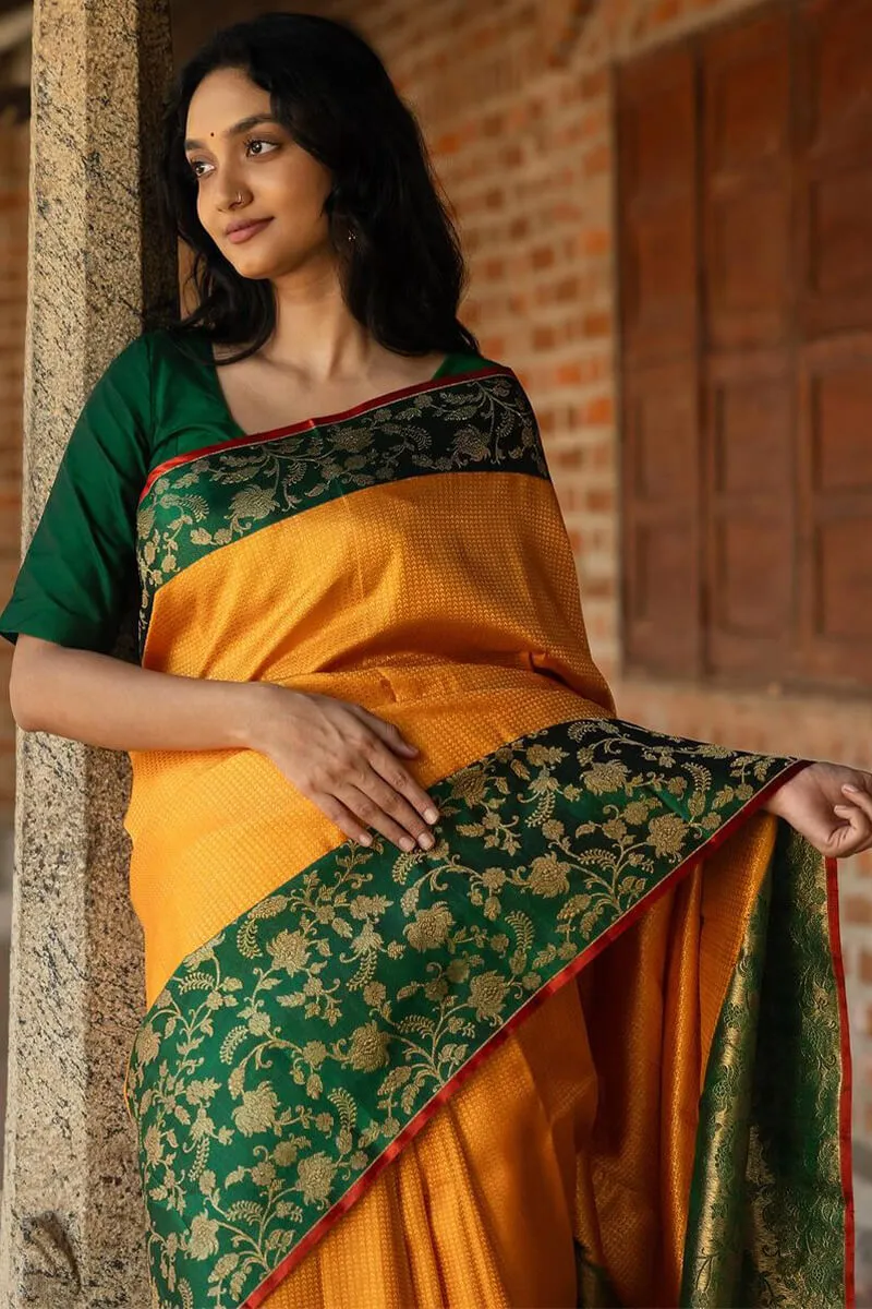 Effervescent Yellow Soft Silk Saree With Denouement Blouse Piece