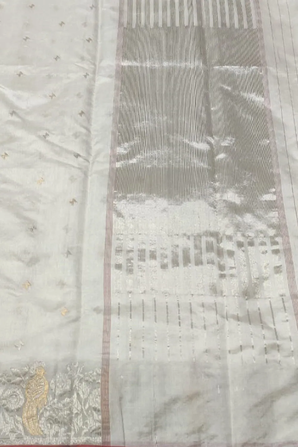 Elegant Off White Chanderi Handloom Silk Saree