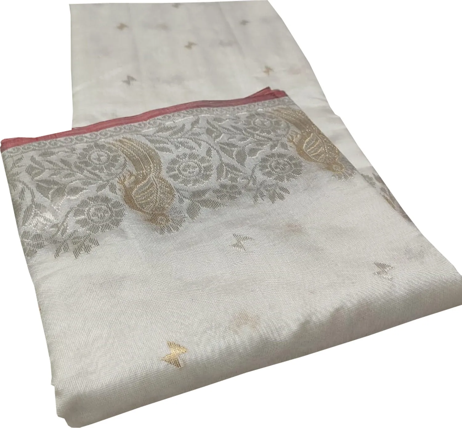 Elegant Off White Chanderi Handloom Silk Saree