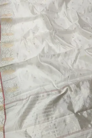 Elegant Off White Chanderi Handloom Silk Saree