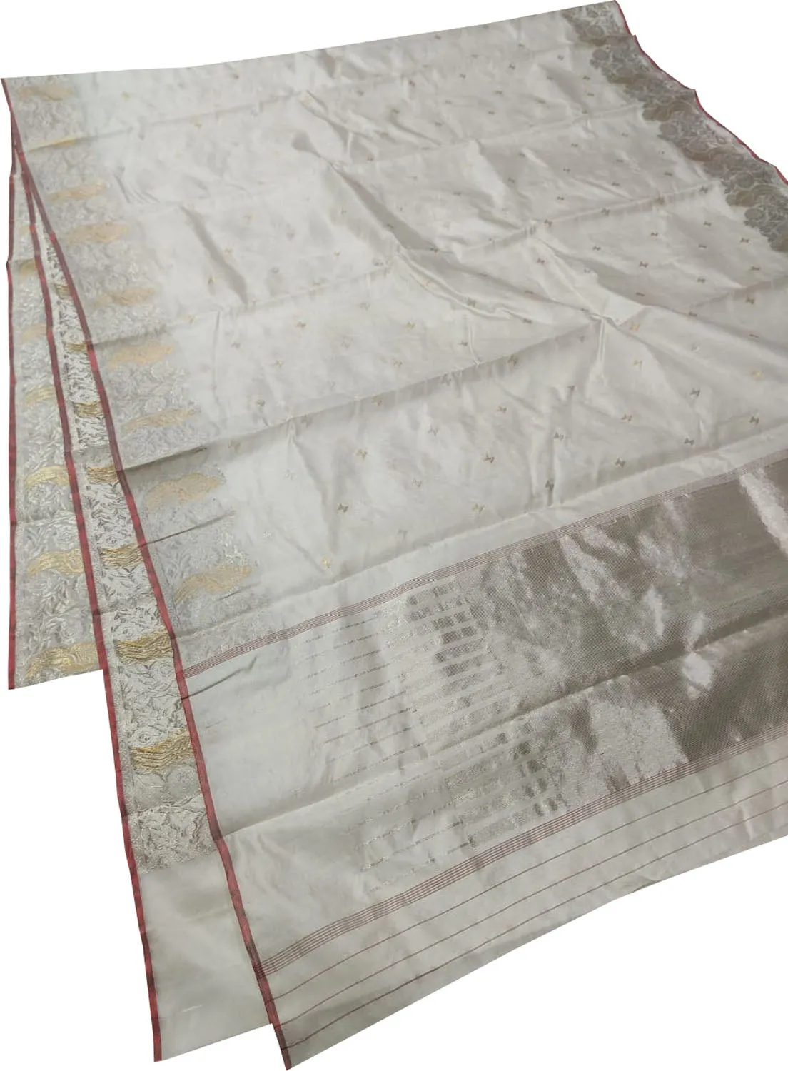 Elegant Off White Chanderi Handloom Silk Saree