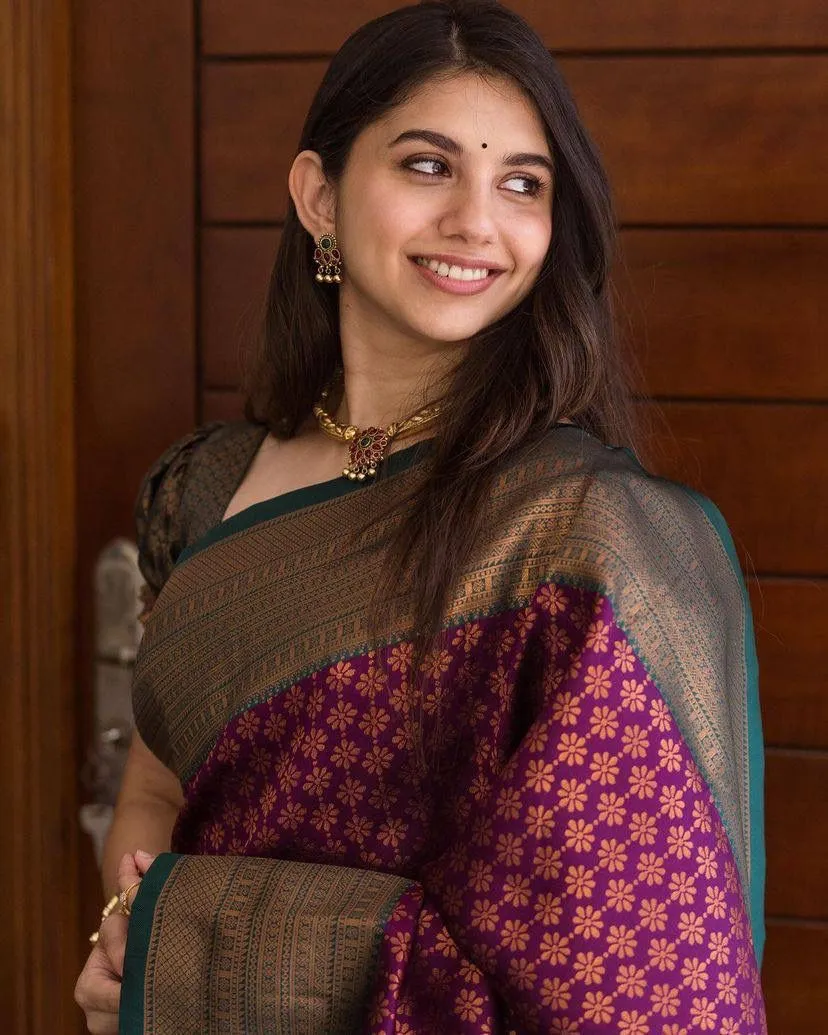 Exceptional Purple Soft Silk Saree With Dazzling Blouse Piece