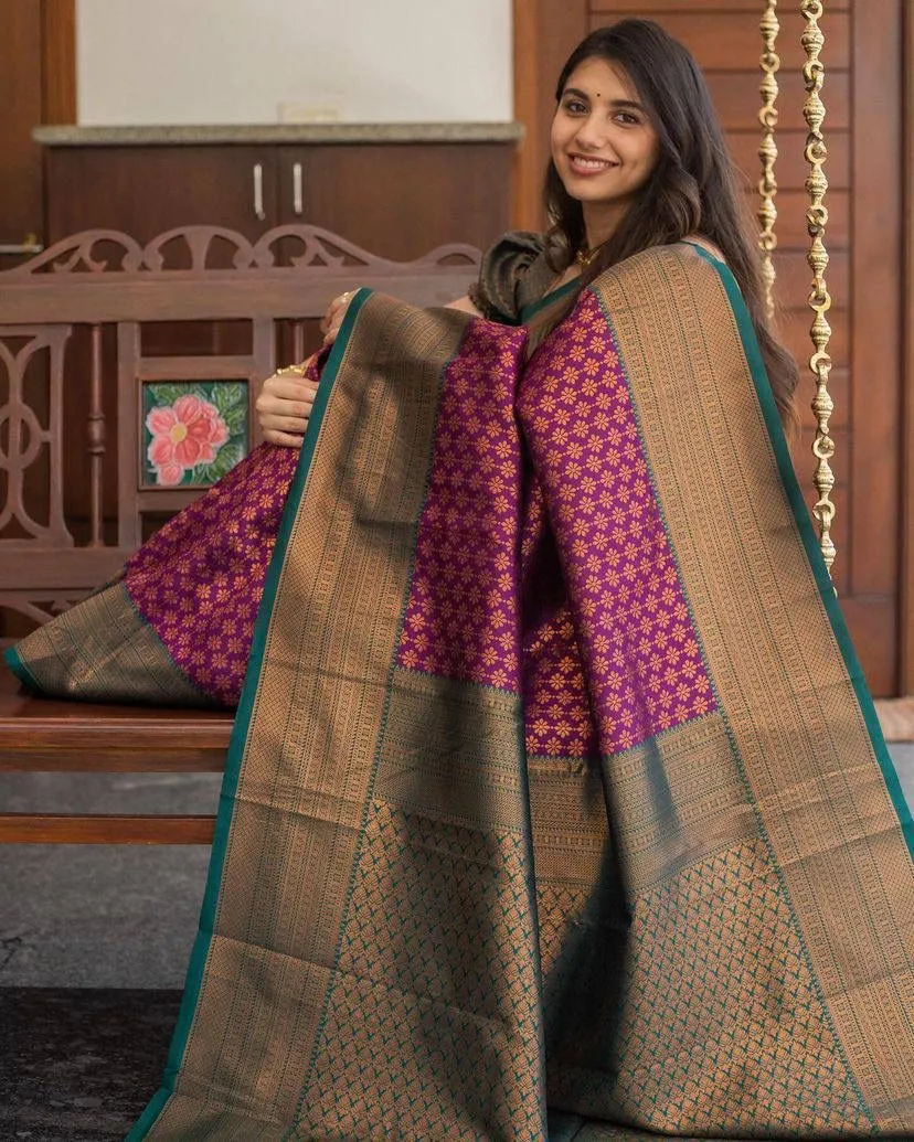 Exceptional Purple Soft Silk Saree With Dazzling Blouse Piece