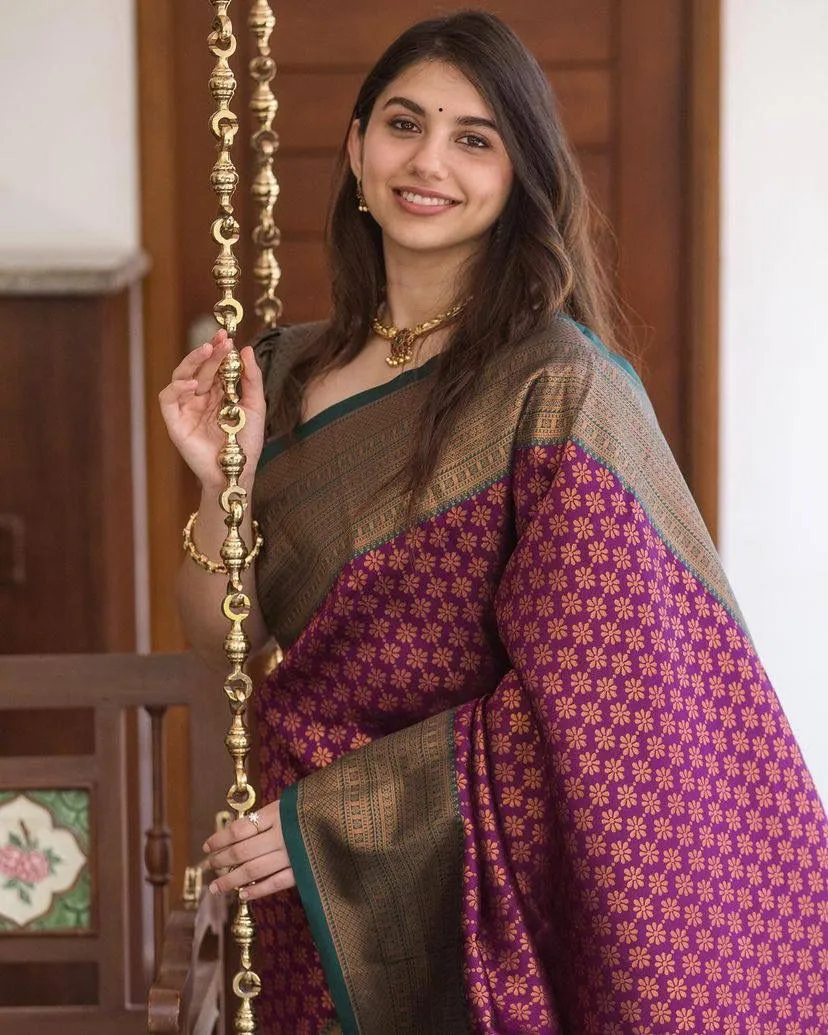 Exceptional Purple Soft Silk Saree With Dazzling Blouse Piece
