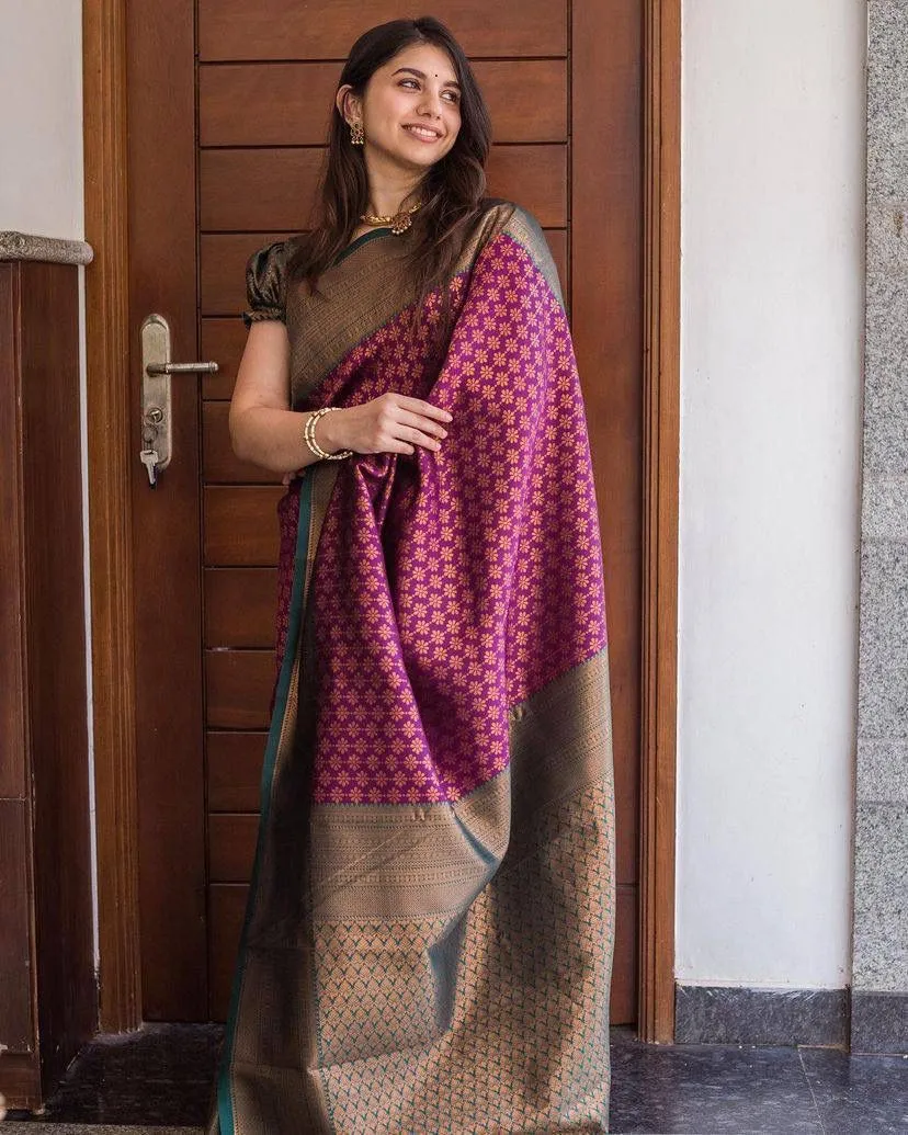 Exceptional Purple Soft Silk Saree With Dazzling Blouse Piece