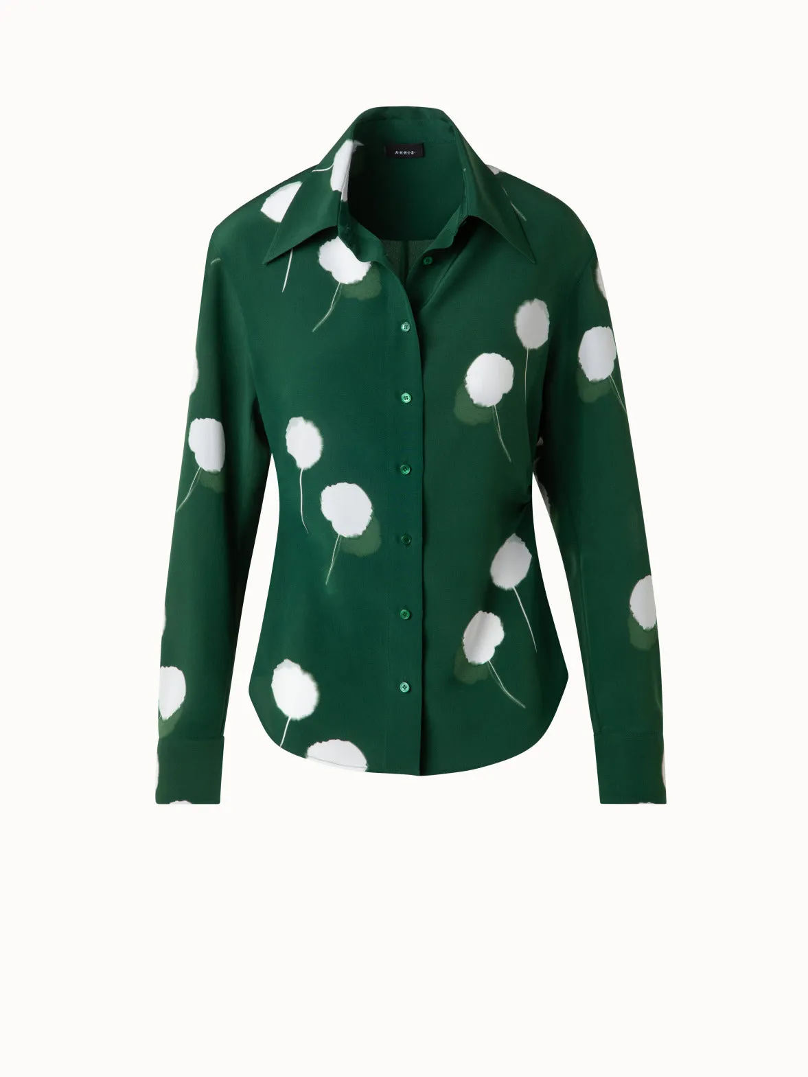 Fitted Silk Blouse with Dandelion Print