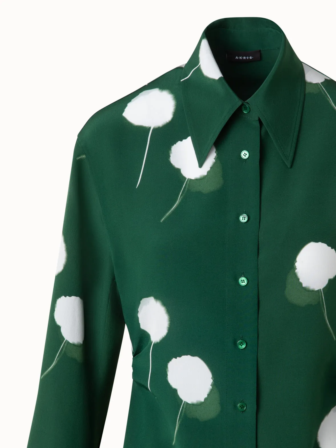 Fitted Silk Blouse with Dandelion Print