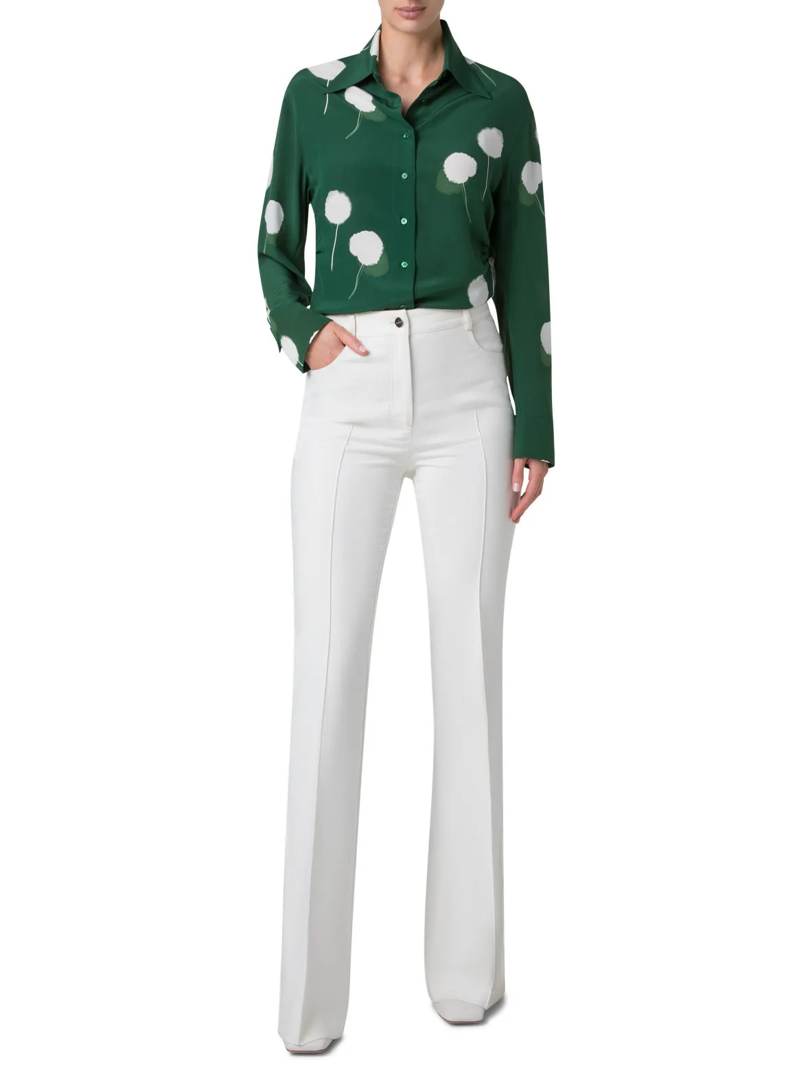 Fitted Silk Blouse with Dandelion Print