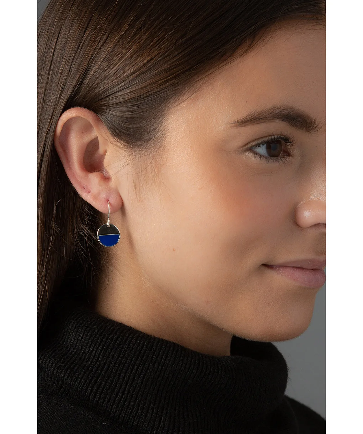 Gift Packaged 'Bashira' Sterling Silver and Dark Blue Round Earrings