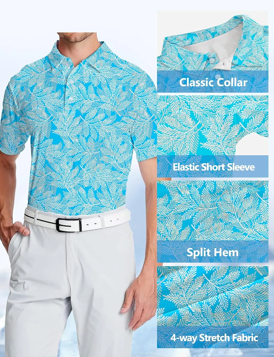 Golf Shirts for Men Printed Performance Moisture Wicking Short Sleeve Dry Fit Polo Shirts