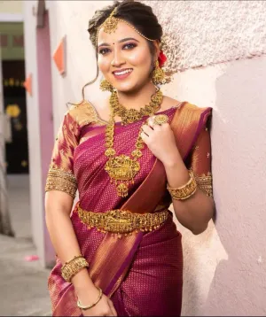 Gorgeous Dark Pink Soft Silk Saree With Mesmerising Blouse Piece