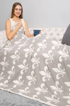 Gray Fleur De Lis Pattern Luxury Soft Throw Blanket