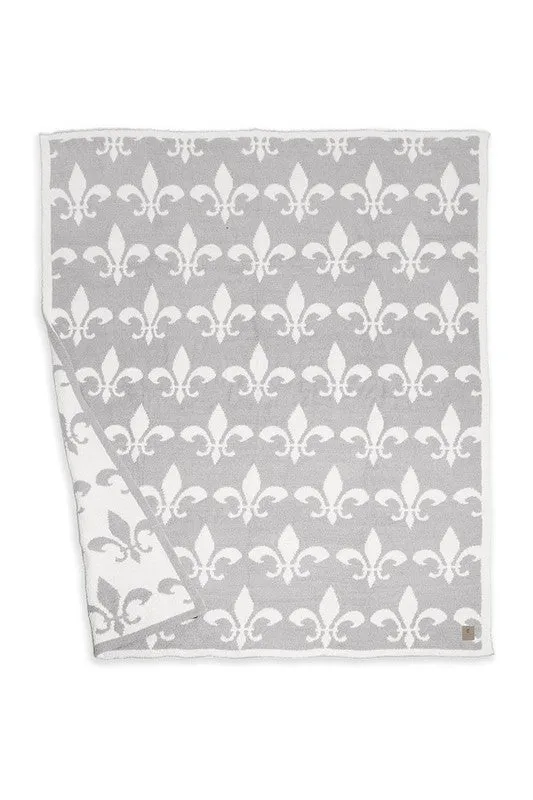 Gray Fleur De Lis Pattern Luxury Soft Throw Blanket